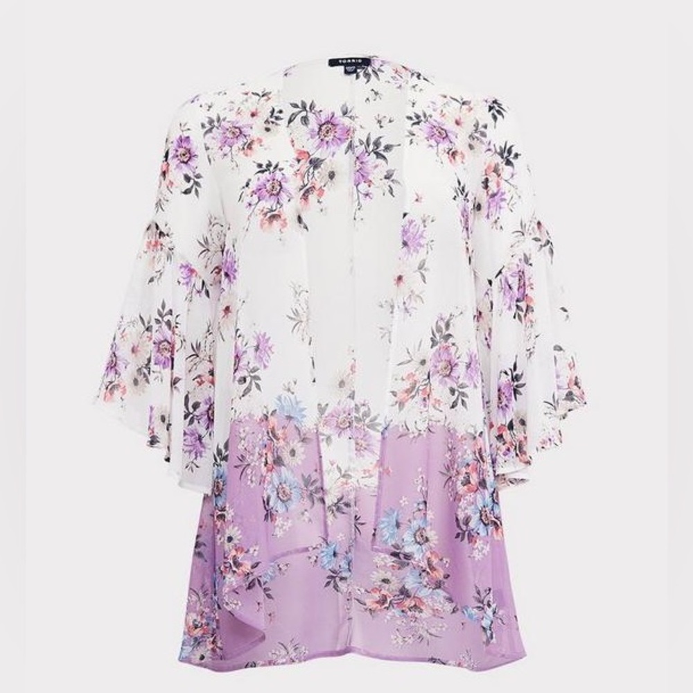 Torrid coffin circle sleeve kimono floral print white purple blue black pink - Picture 4 of 13